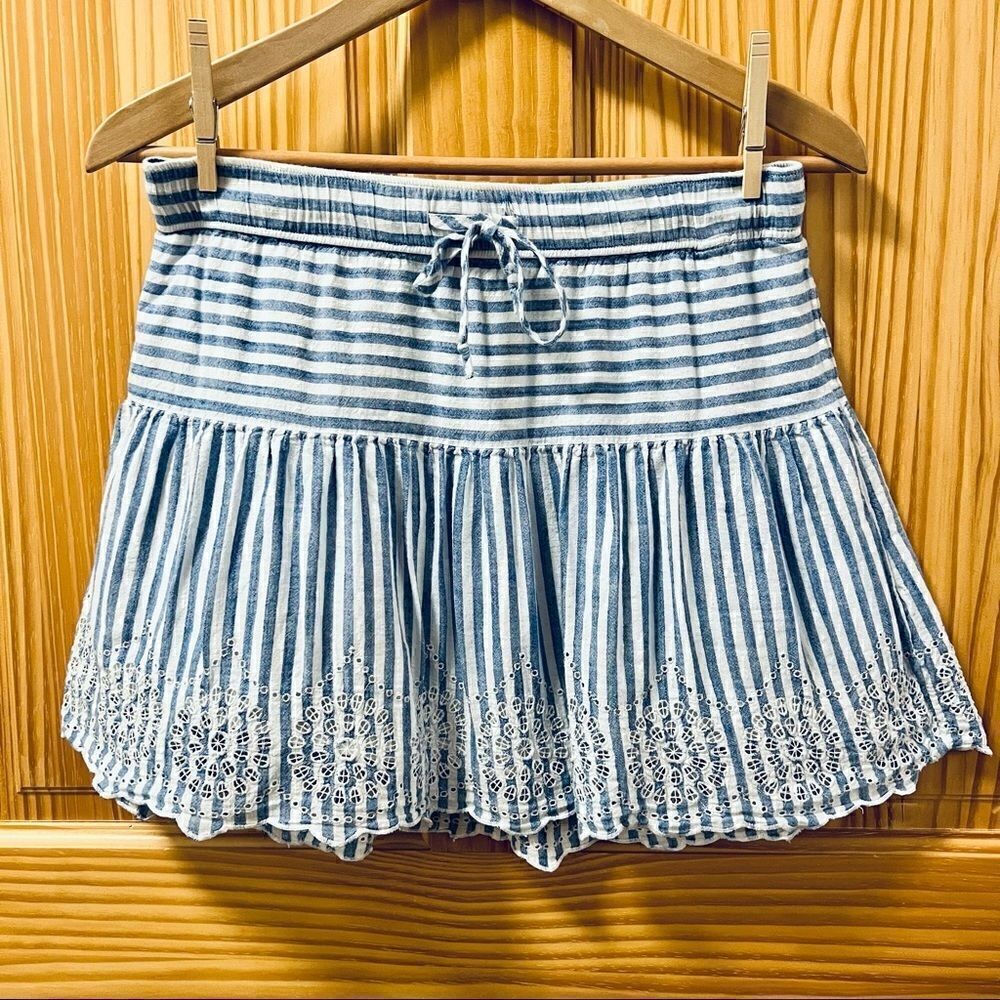 Vineyard Vines blue white stripe gathered lace bottom drawstring waist skirt XS